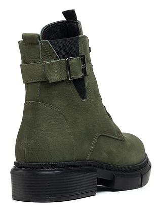 Черевики з нубуку жіночі зимові зелені на низькому квадратному каблуку 518цz-а
