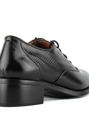 Туфли женские кожаные черные на низком каблуке 1358т4 фото