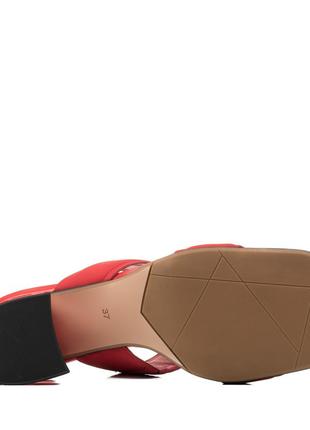 Классические праздничные кожаные шлепанцы вечерние на массивном высоком каблуке красные 1218л-а