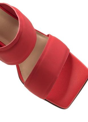 Классические праздничные кожаные шлепанцы вечерние на массивном высоком каблуке красные 1218л-а