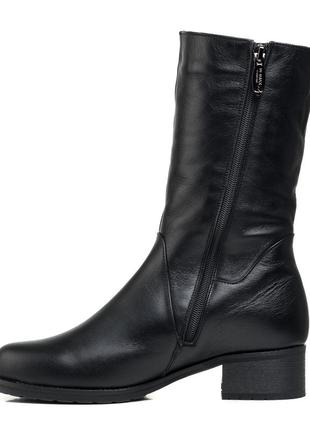 Зимние полусапожки женские кожаные черные на каблуке 1129цп3 фото