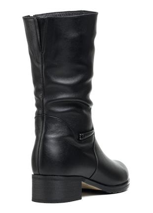 Зимние полусапожки женские кожаные черные на каблуке 1129цп4 фото