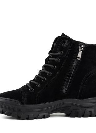 Ботинки женские черные зимние замшевые, на тракторной высокой подошве, на платформе и...