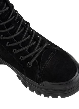 Ботинки женские черные зимние замшевые, на тракторной высокой подошве, на платформе и...