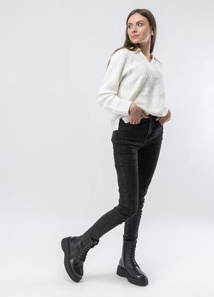 Ботинки farinni черные зимние кожаные высокие на шнуровке и платформе на меху 1554ц10 фото