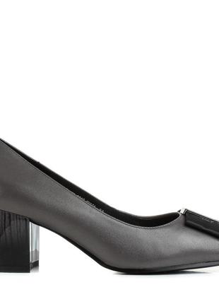 Туфлі жіночі шкіряні сірі на стійкому каблуку 1560т2 фото