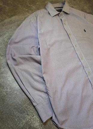 Мужская рубашка в полоску ralph lauren рубашка ральф лаурен в линию с воротником с вышивкой.4 фото