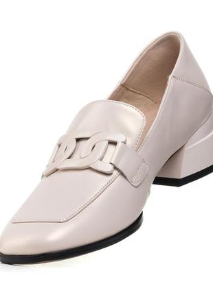 Туфли женские кожаные пудровые на широком устойчивом среднем каблуке  1961т-а5 фото