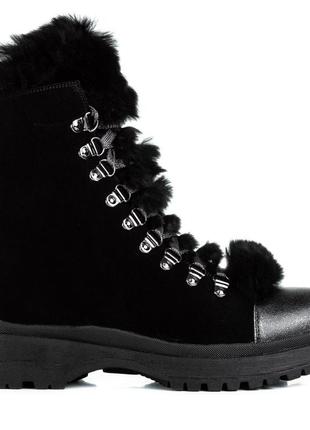 Ботинки женские замшевые на платформе с шнурками 1244ц3 фото