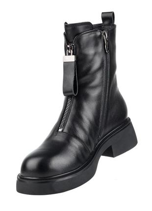 Ботинки женские черные кожаные с молнией,на толстом невысоким каблуке,на платформе 1744ц5 фото