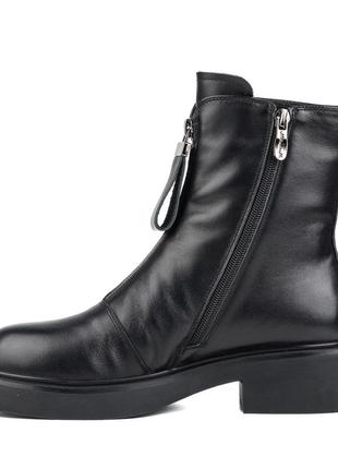 Ботинки женские черные кожаные с молнией,на толстом невысоким каблуке,на платформе 1744ц3 фото