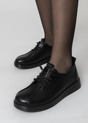 Туфли женские черные кожаные на шнурках 2150т10 фото