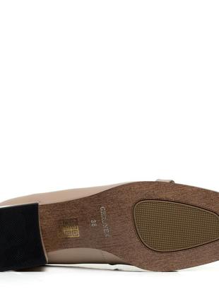 Туфли-лоферы бежевые кожаные на среднем устойчивом каблуке,на толстом каблуке, закрытые 1991т7 фото