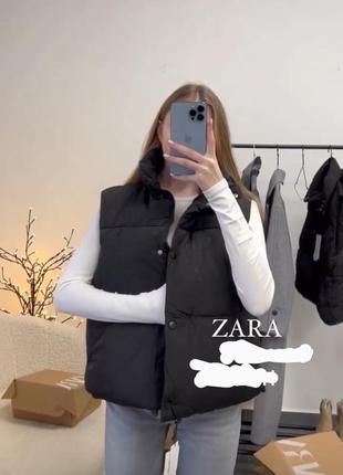 Жилетка жилет безрукавка стеганная черная s m zara 8073 2521 фото