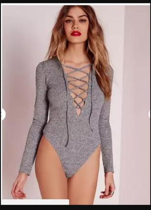 Серое боди missguided на завязках2 фото