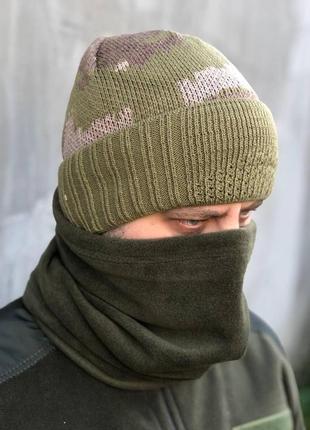 Вязаная балаклава шапка олива всу теплая тактическая армейская балаклава вязка зимняя военная балаклава5 фото