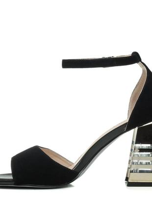 Босоножки женские черные замшевые на высоком квадратном каблуке 1063л4 фото
