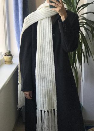 Супер длинный шерстяной молочный шарф довгий та фактурний шалик