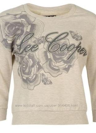 Кофта свитшот женская на флисе lee cooper, бежево-серая, от xs/s/m