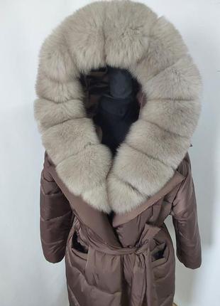 Женское зимнее пальто (пуховик-халат) с песцом под соболь
