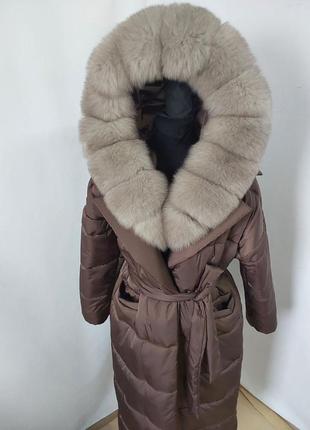 Женское зимнее пальто (пуховик-халат) с песцом под соболь6 фото