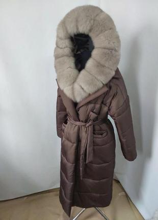 Женское зимнее пальто (пуховик-халат) с песцом под соболь5 фото