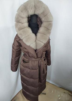 Женское зимнее пальто (пуховик-халат) с песцом под соболь4 фото