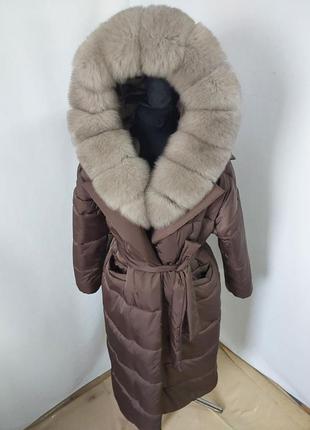 Женское зимнее пальто (пуховик-халат) с песцом под соболь7 фото