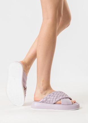 Шлепанці жіночі шкіряні з плетенням 1485лz