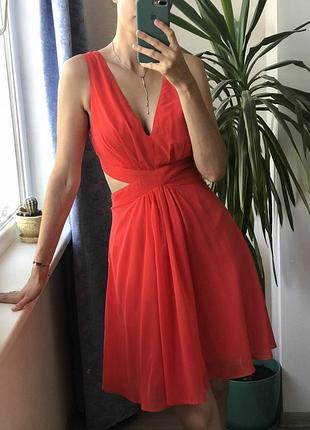 Красное алое платье с разрезами asos шифон червона сукня