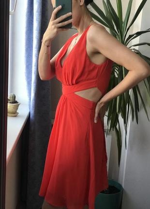 Красное алое платье с разрезами asos шифон червона сукня3 фото