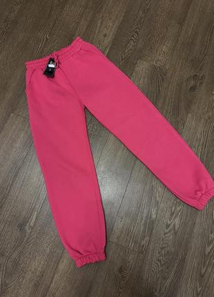 Штани спортивні на флісі малинові рожеві яскраві джогери на флісі туреччина2 фото