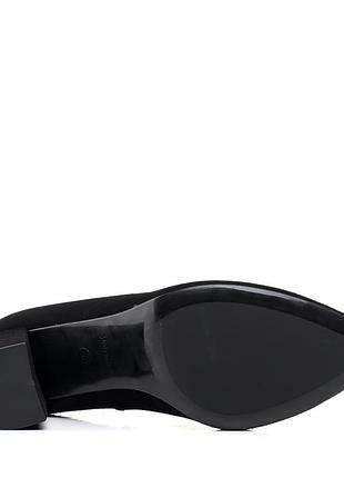 Туфли женские замшевые черные с острым носком на удобном среднем устойчивом каблуке вечерн...