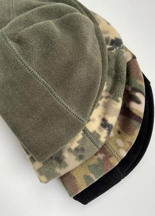 Армійська флісова шапка мультикам герб тепла тактична шапка на флісі військова шапка з тризубом мультикам6 фото