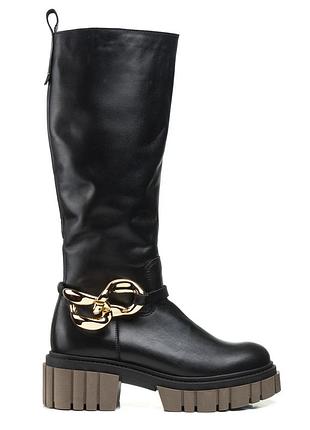 Сапоги зимние кожаные на тракторной подошве декоративная пряжка  1100цп