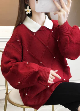 Новорічний светрик, різдвяний светер, трендова кофта, червоний кардиган4 фото