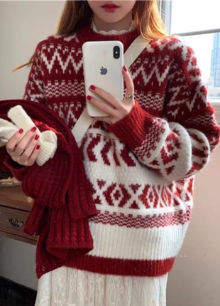 Новорічний светрик, різдвяний светер, трендова кофта, червоний кардиган8 фото