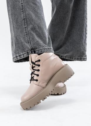 Ботинки зимние пудровые кожаные на шнурках на удобной подошве 1096цп-в8 фото
