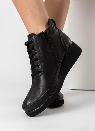 Ботинки черные кожаные женские на шнуровках 440бz10 фото