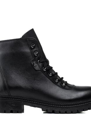 Ботинки кожаные черные на низком каблуке 464цz2 фото