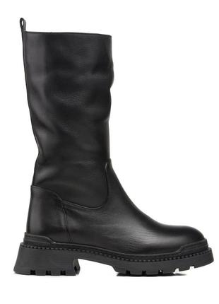 Полусапоги женские кожаные черные на широком каблуке 485цz3 фото