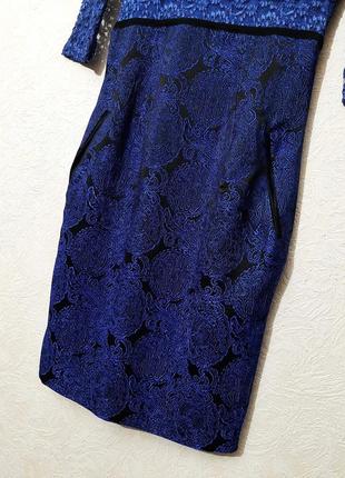 Дуже красива сукня синя/чорна мереживний синій верх позаду шлиця жіноча міді р42 44 демі5 фото