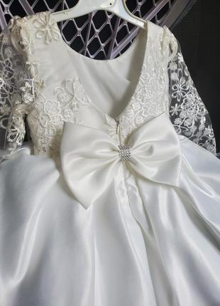 Очень красивое супер пышное детское пышное вышитое белое праздничное платье для девочки на рчок 1 год 9м 12м 18м 80 86 день рождения крестины свадьбы праздник9 фото