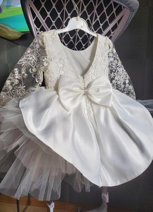Очень красивое супер пышное детское пышное вышитое белое праздничное платье для девочки на рчок 1 год 9м 12м 18м 80 86 день рождения крестины свадьбы праздник2 фото
