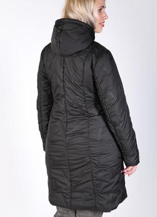 Пальто миди женское демисезонное с капюшоном чёрное стёганное 48-565 фото