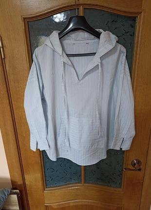 Великолепная хлопковая рубашка в полоску с капюшоном,р. l