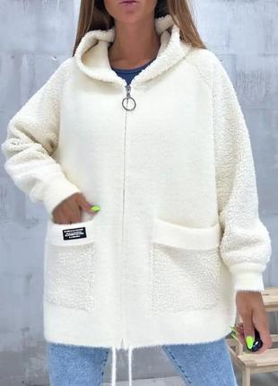 Стилтная теплая куртка альпака, кардиган с капюшоном4 фото