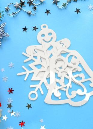 Белая новогодняя елочная игрушка "звезда вензеля" изящное украшение на ёлку из полистирола, 7 см2 фото
