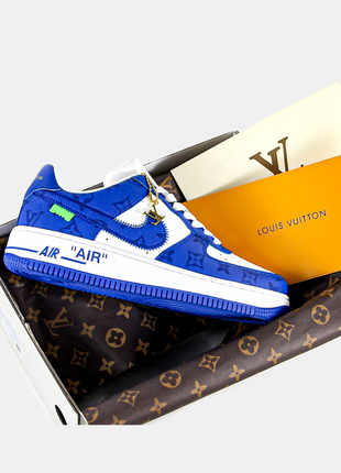 Жіночі шкіряні кросівки lv air force 1 low by virgil abloh white royal