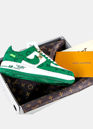 Жіночі шкіряні кросівки lv air force 1 low by virgil abloh white green